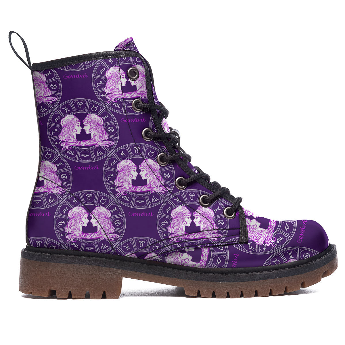 Zodiac Gemini Purple Print Pattern Work Boots-grizzshop
