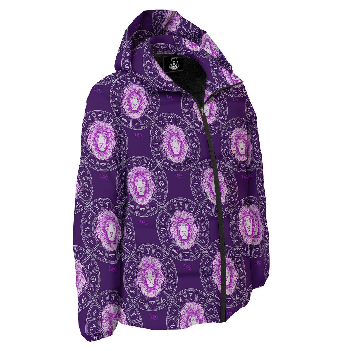 Zodiac Leo Purple Print Pattern Down Jacket-grizzshop