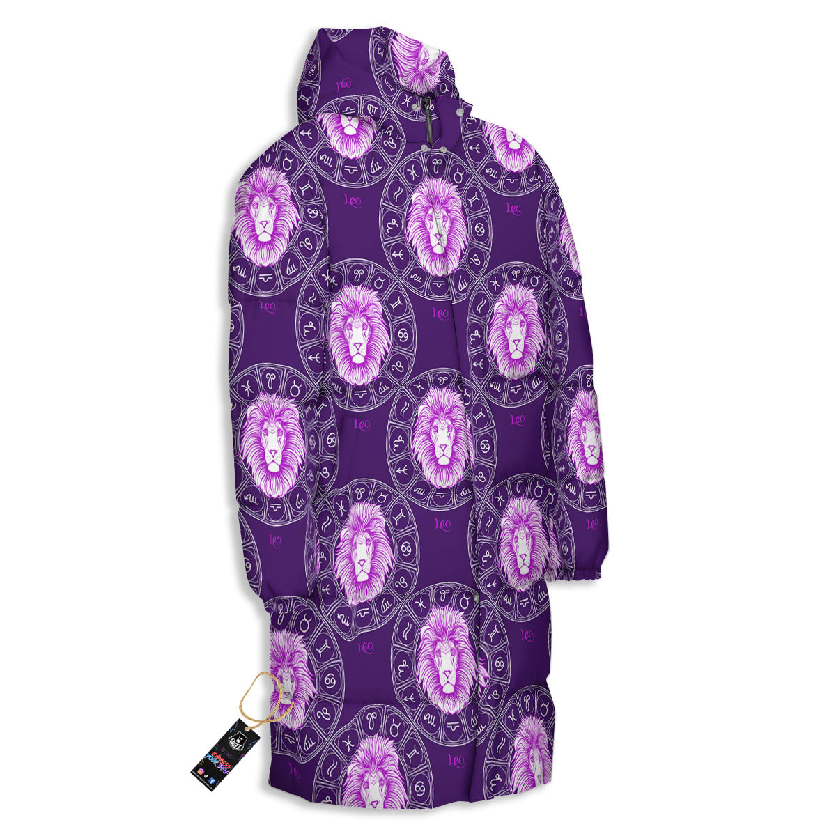 Zodiac Leo Purple Print Pattern Long Down Jacket-grizzshop
