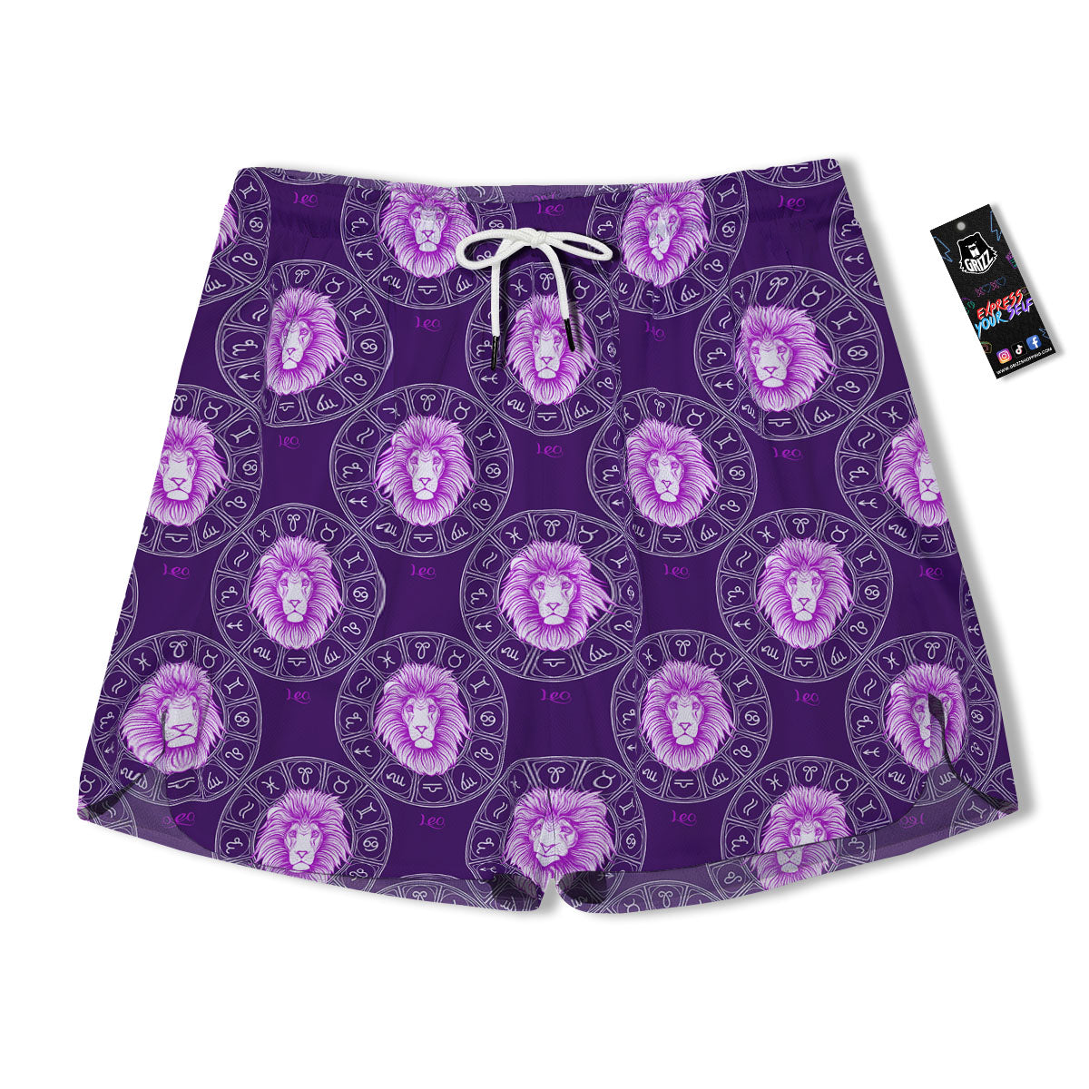 Zodiac Leo Purple Print Pattern Men's Running Shorts-grizzshop