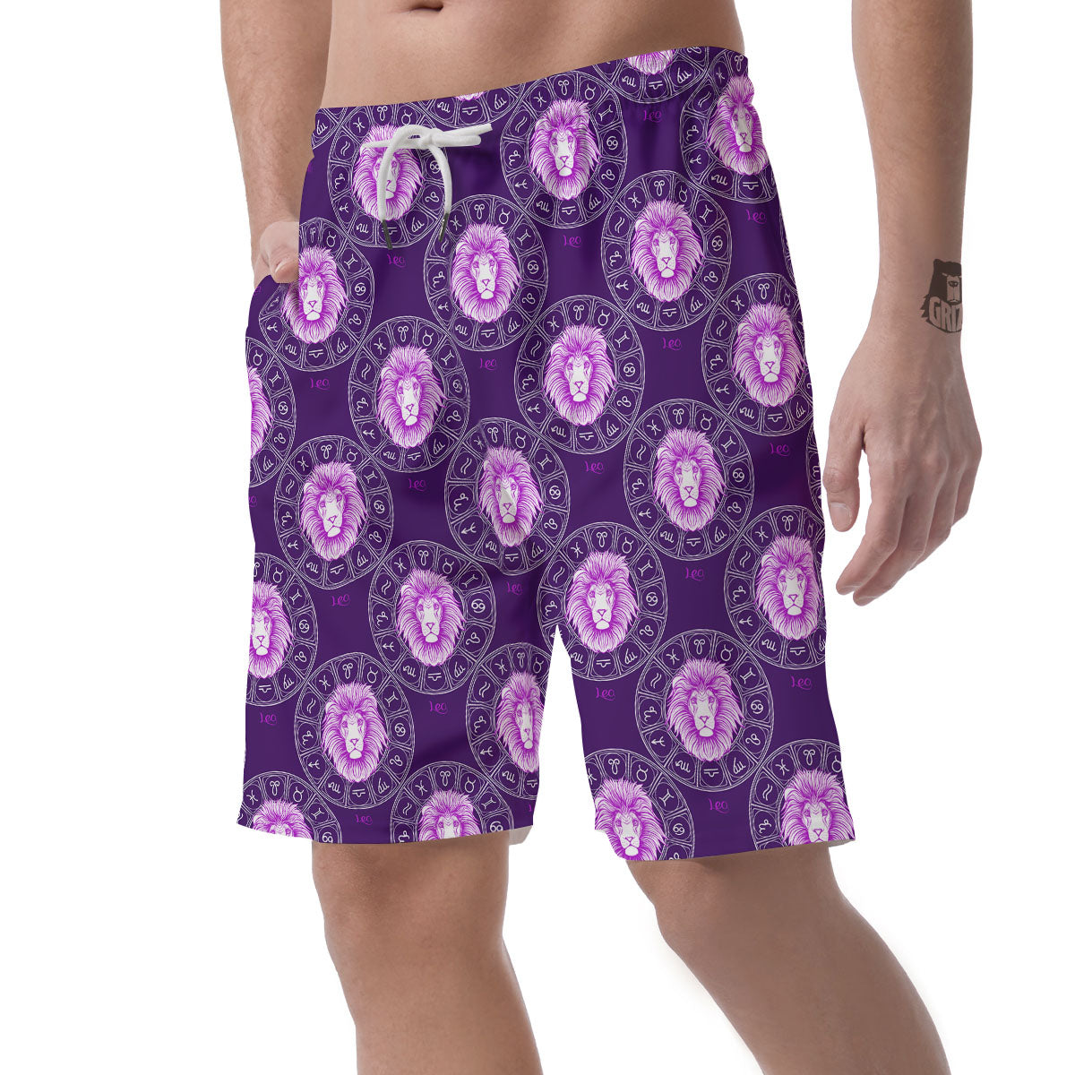 Zodiac Leo Purple Print Pattern Men's Shorts-grizzshop