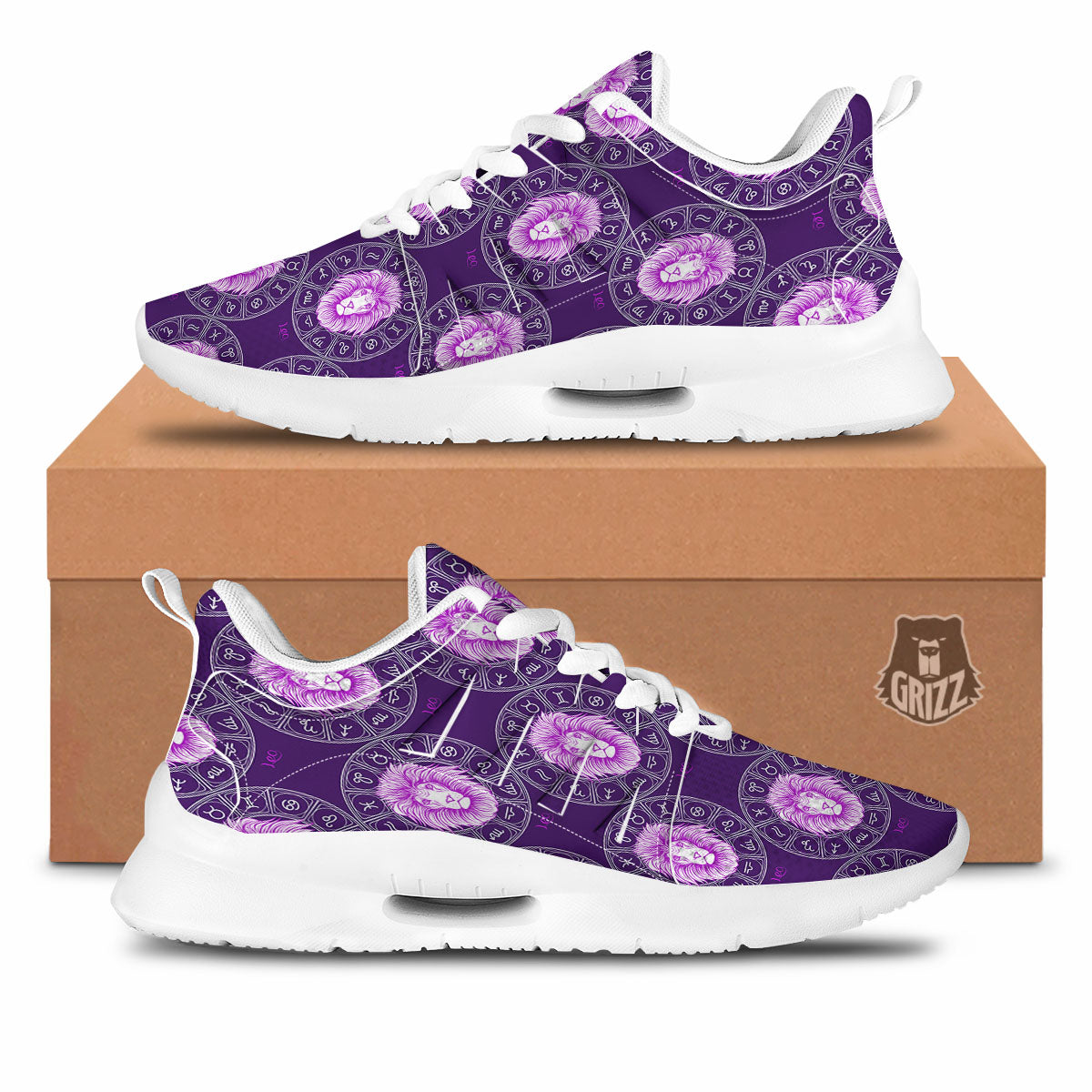 Zodiac Leo Purple Print Pattern Tennis Shoes-grizzshop