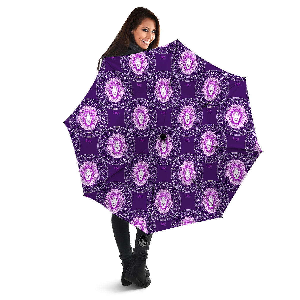 Zodiac Leo Purple Print Pattern Umbrella-grizzshop