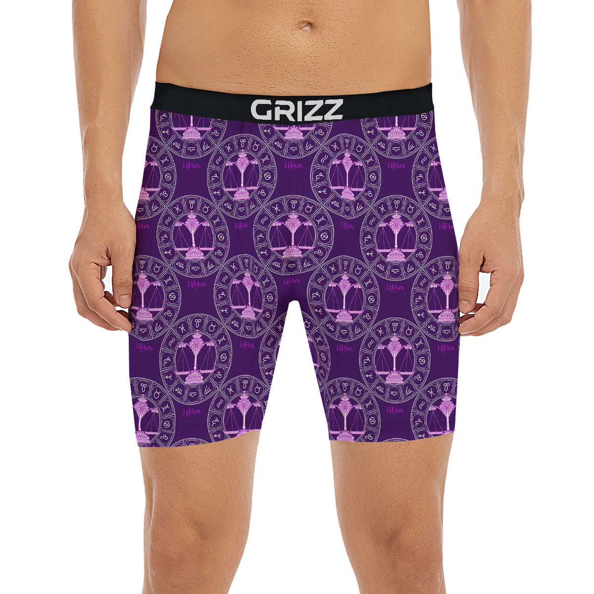 Zodiac Libra Purple Print Pattern Boxer Briefs-grizzshop