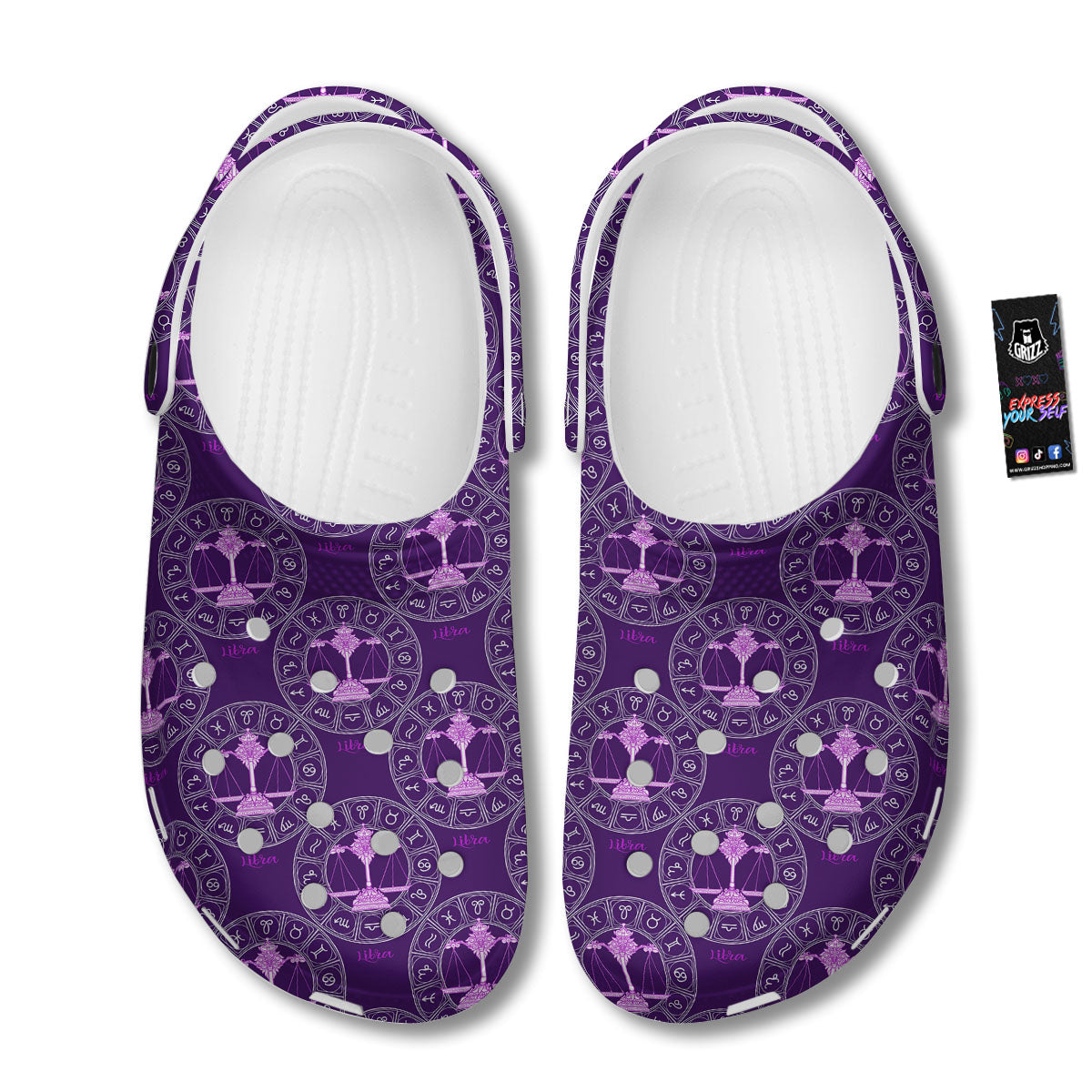 Zodiac Libra Purple Print Pattern Clog-grizzshop