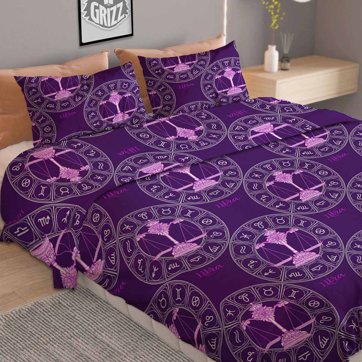 Zodiac Libra Purple Print Pattern Duvet Cover Bedding Set