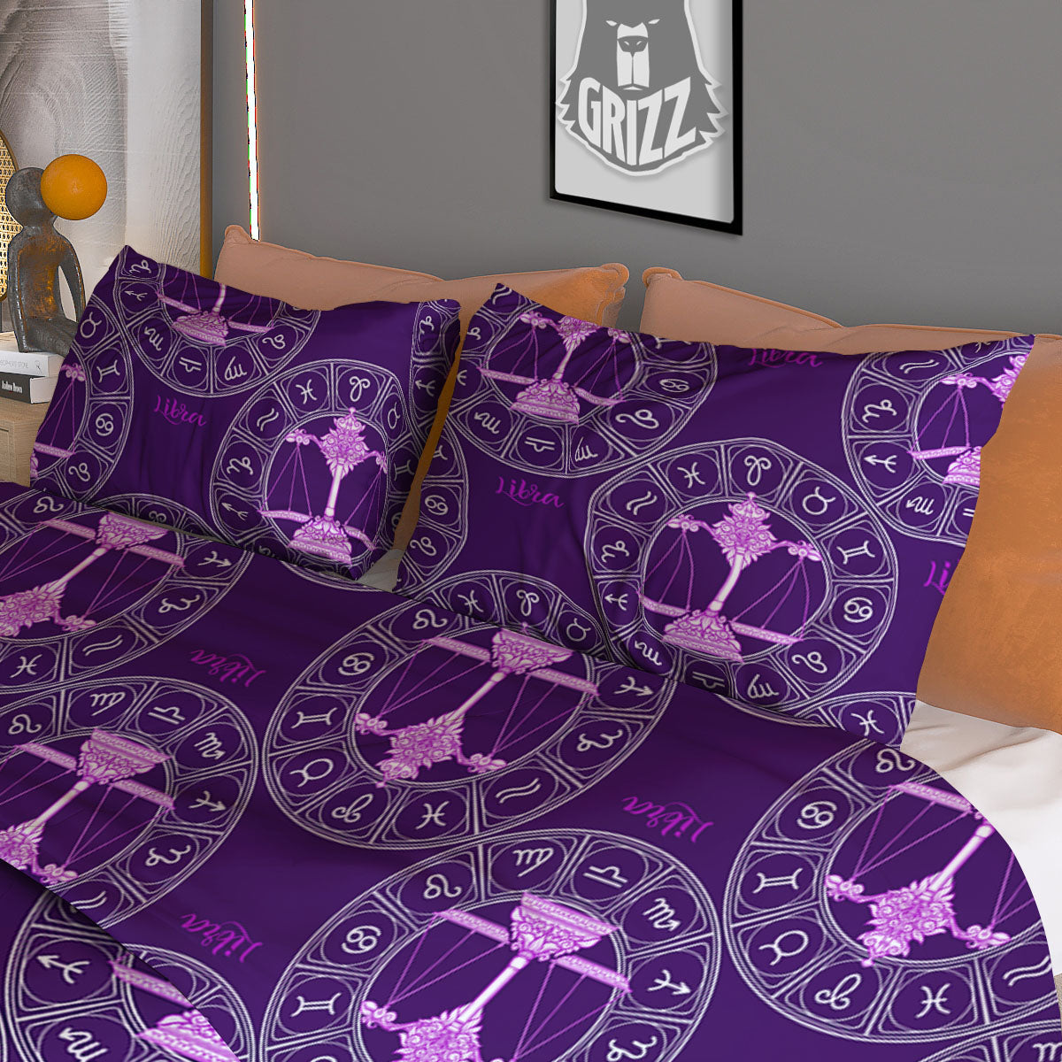 Zodiac Libra Purple Print Pattern Duvet Cover Bedding Set