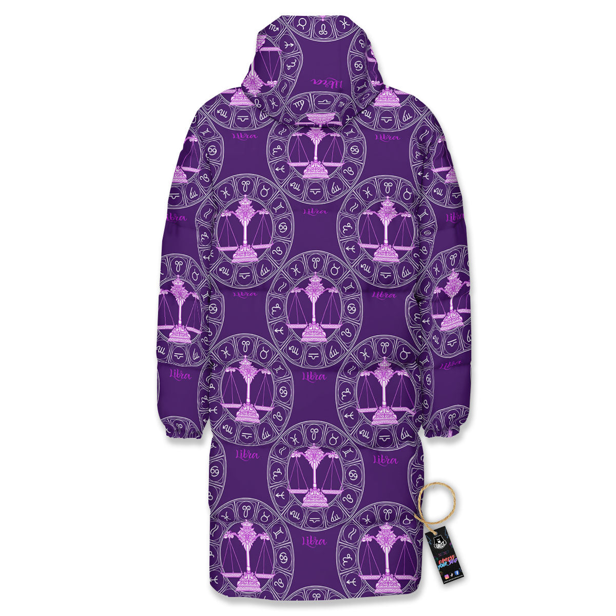 Zodiac Libra Purple Print Pattern Long Down Jacket-grizzshop