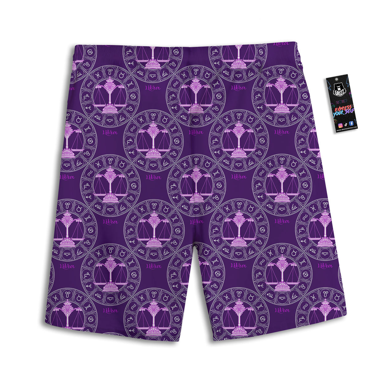 Zodiac Libra Purple Print Pattern Men's Athletic Shorts