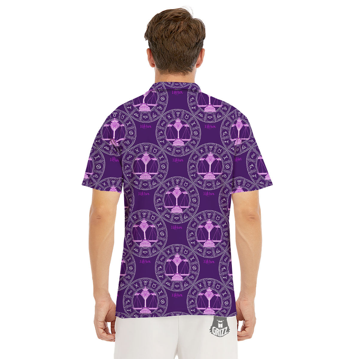 Zodiac Libra Purple Print Pattern Men's Golf Shirts-grizzshop