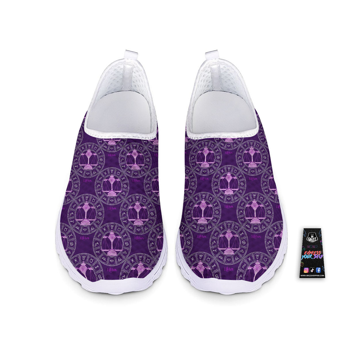 Zodiac Libra Purple Print Pattern Nurse Shoes-grizzshop