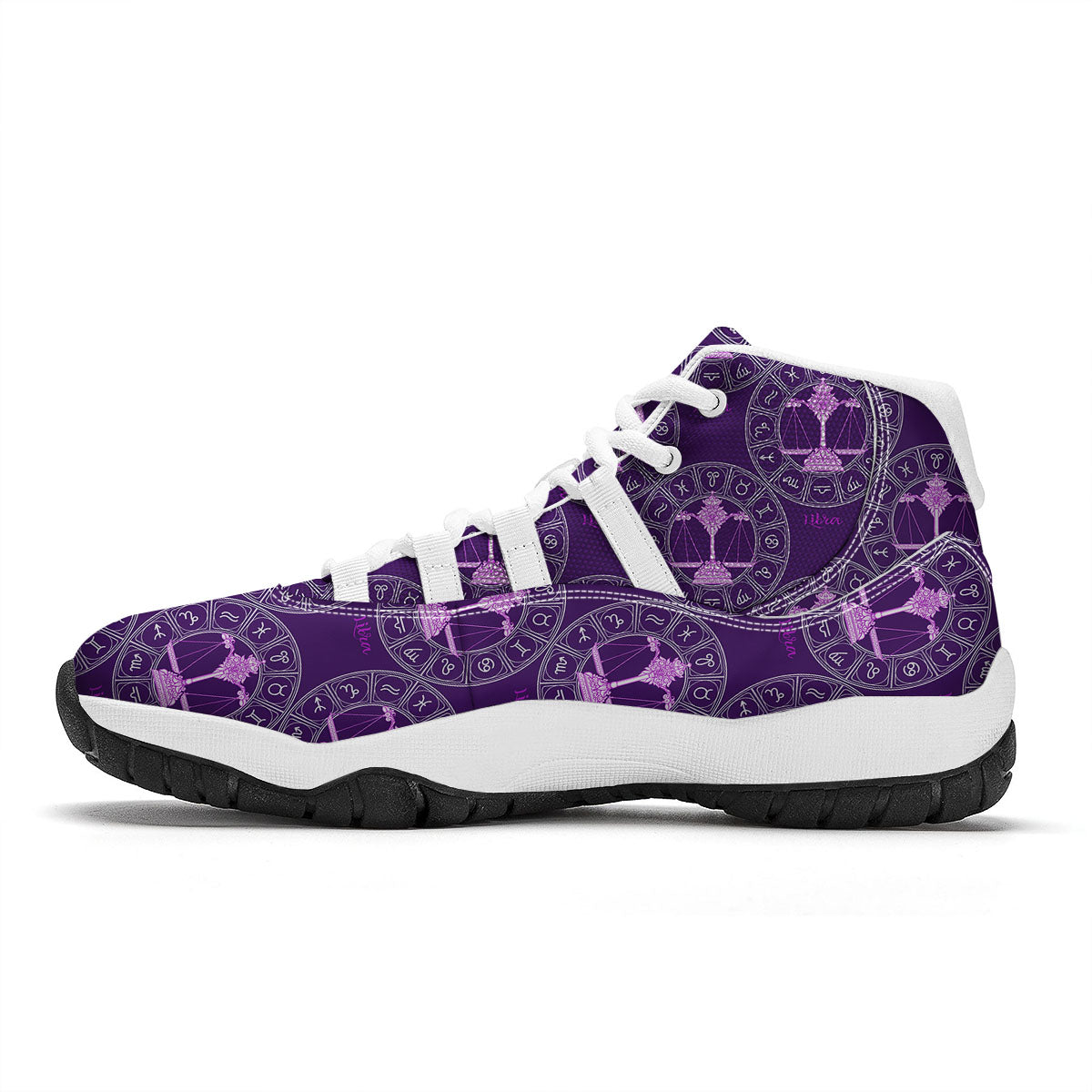 Zodiac Libra Purple Print Pattern White Bball Shoes-grizzshop