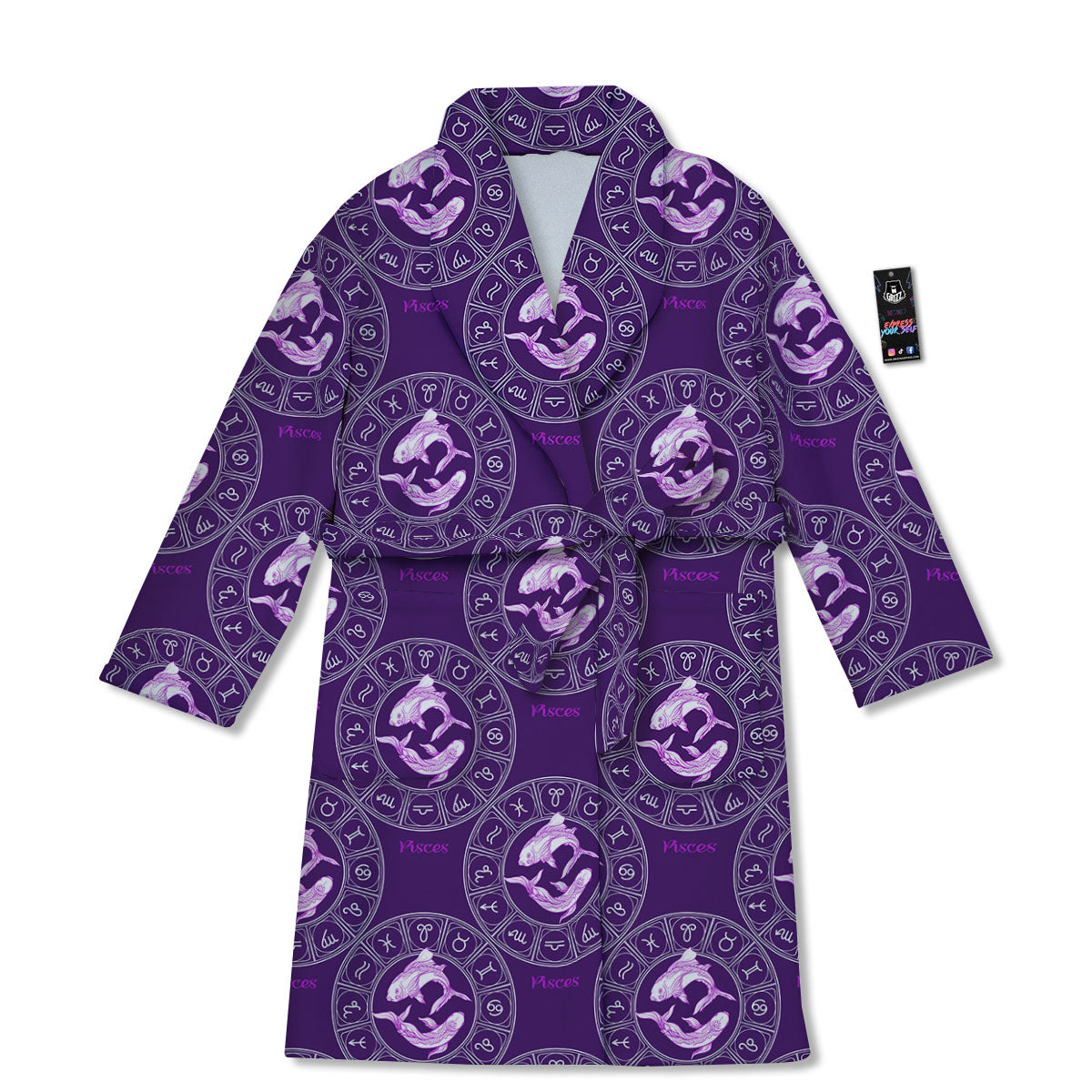 Zodiac Pisces Purple Print Pattern Bathrobe-grizzshop