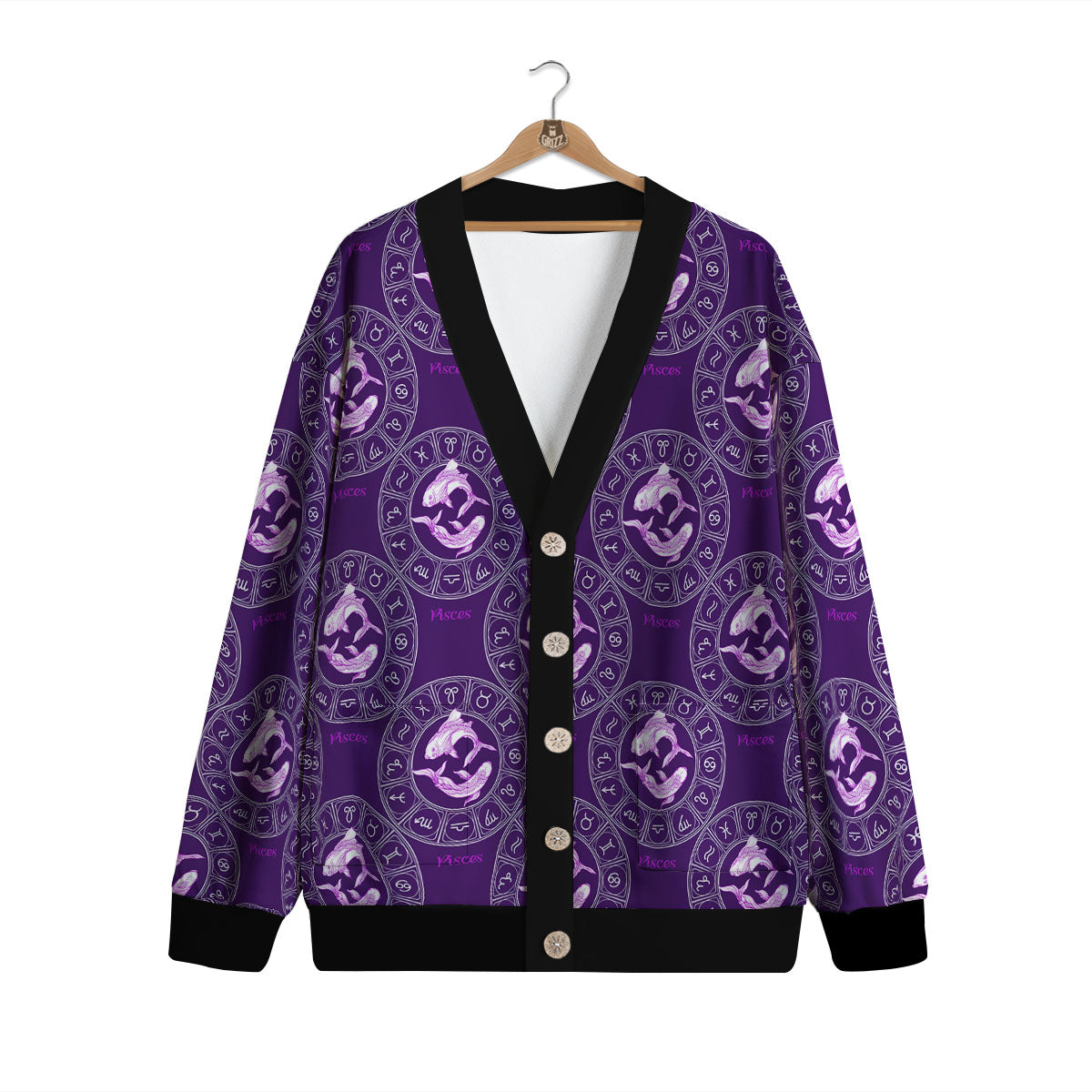 Zodiac Pisces Purple Print Pattern Cardigan-grizzshop