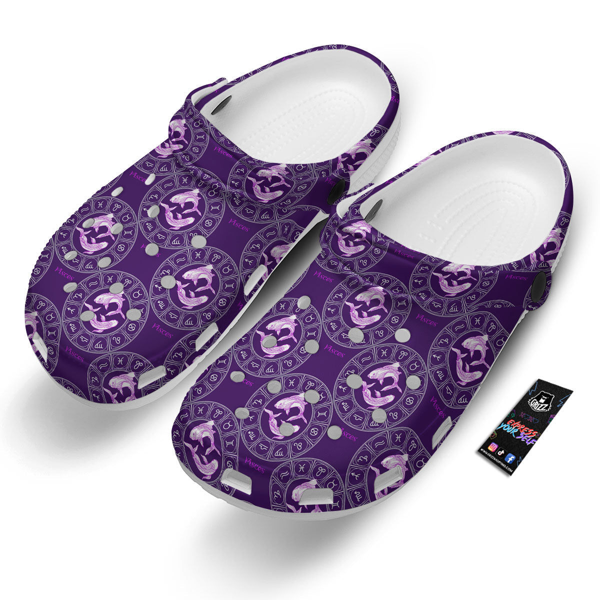 Zodiac Pisces Purple Print Pattern Clog-grizzshop