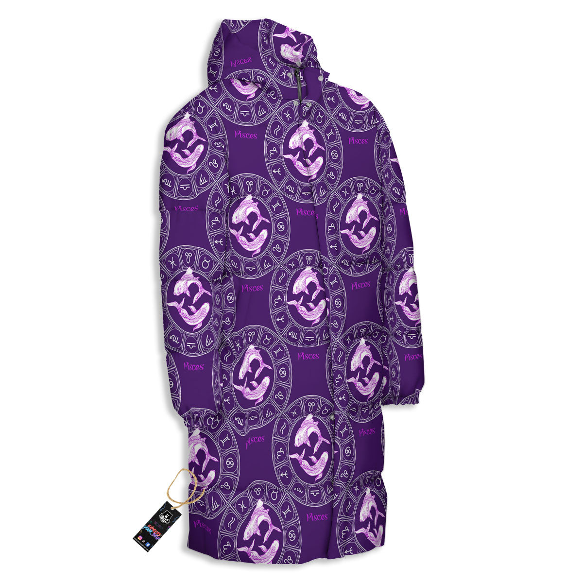 Zodiac Pisces Purple Print Pattern Long Down Jacket-grizzshop