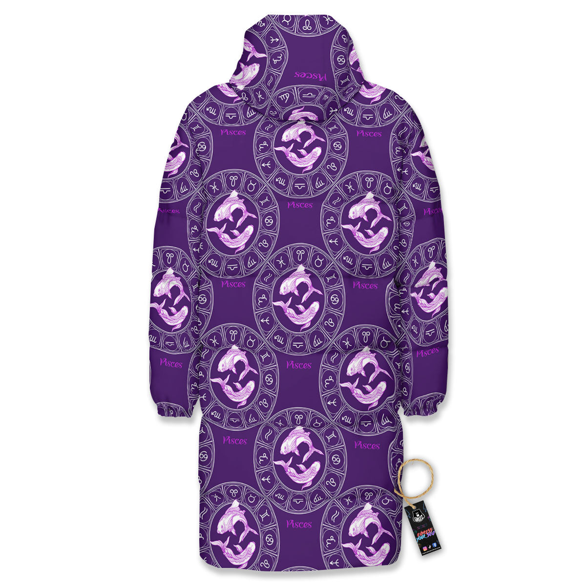 Zodiac Pisces Purple Print Pattern Long Down Jacket-grizzshop