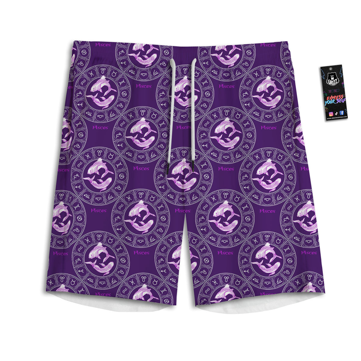 Zodiac Pisces Purple Print Pattern Men's Athletic Shorts