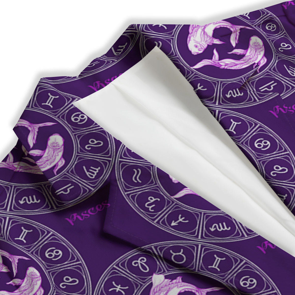 Zodiac Pisces Purple Print Pattern Women's Blazer-grizzshop