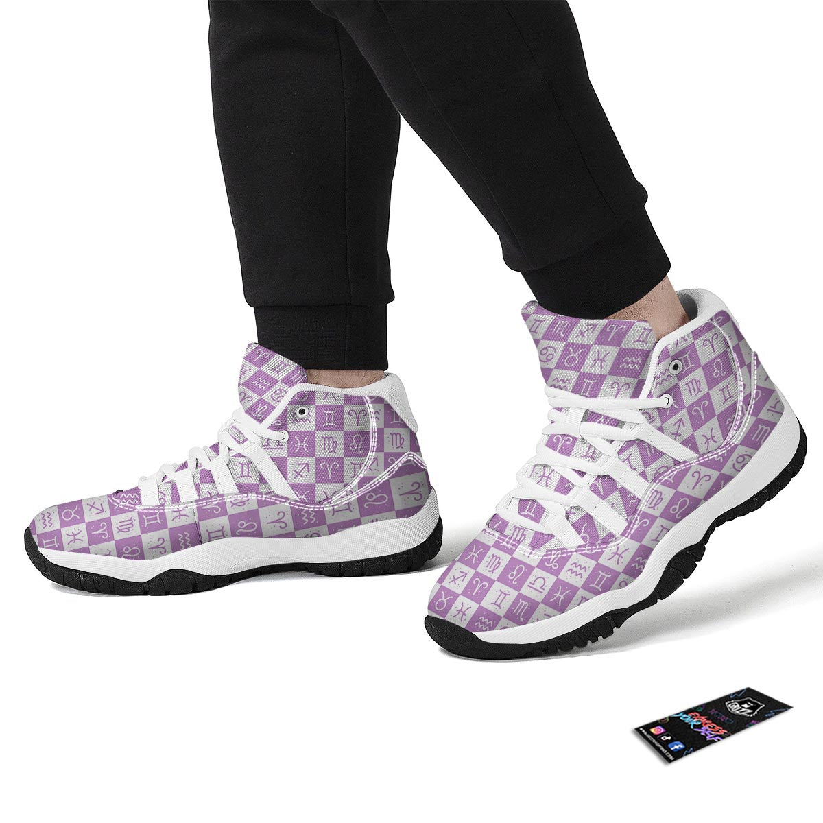 Zodiac Print Pattern White Bball Shoes-grizzshop