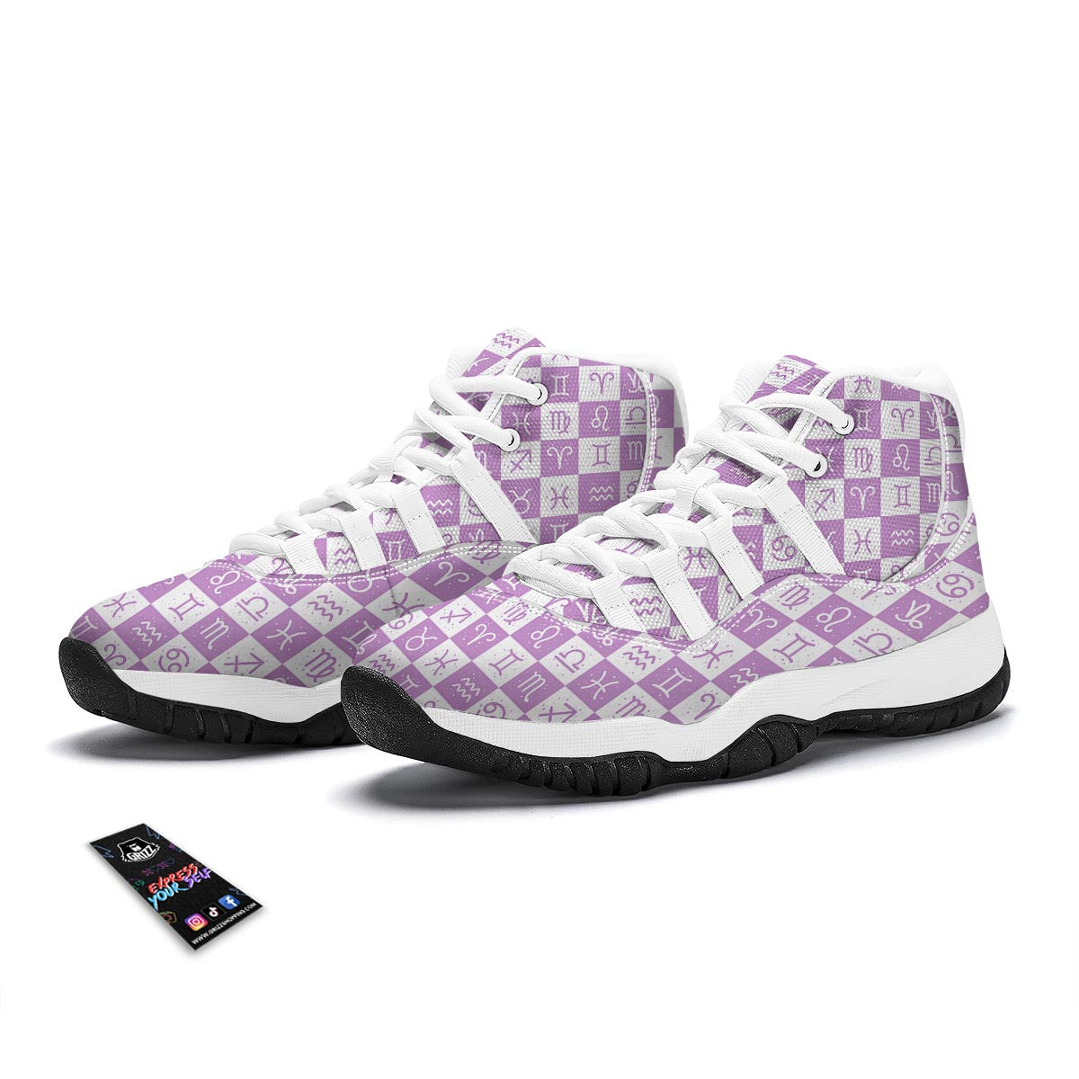 Zodiac Print Pattern White Bball Shoes-grizzshop