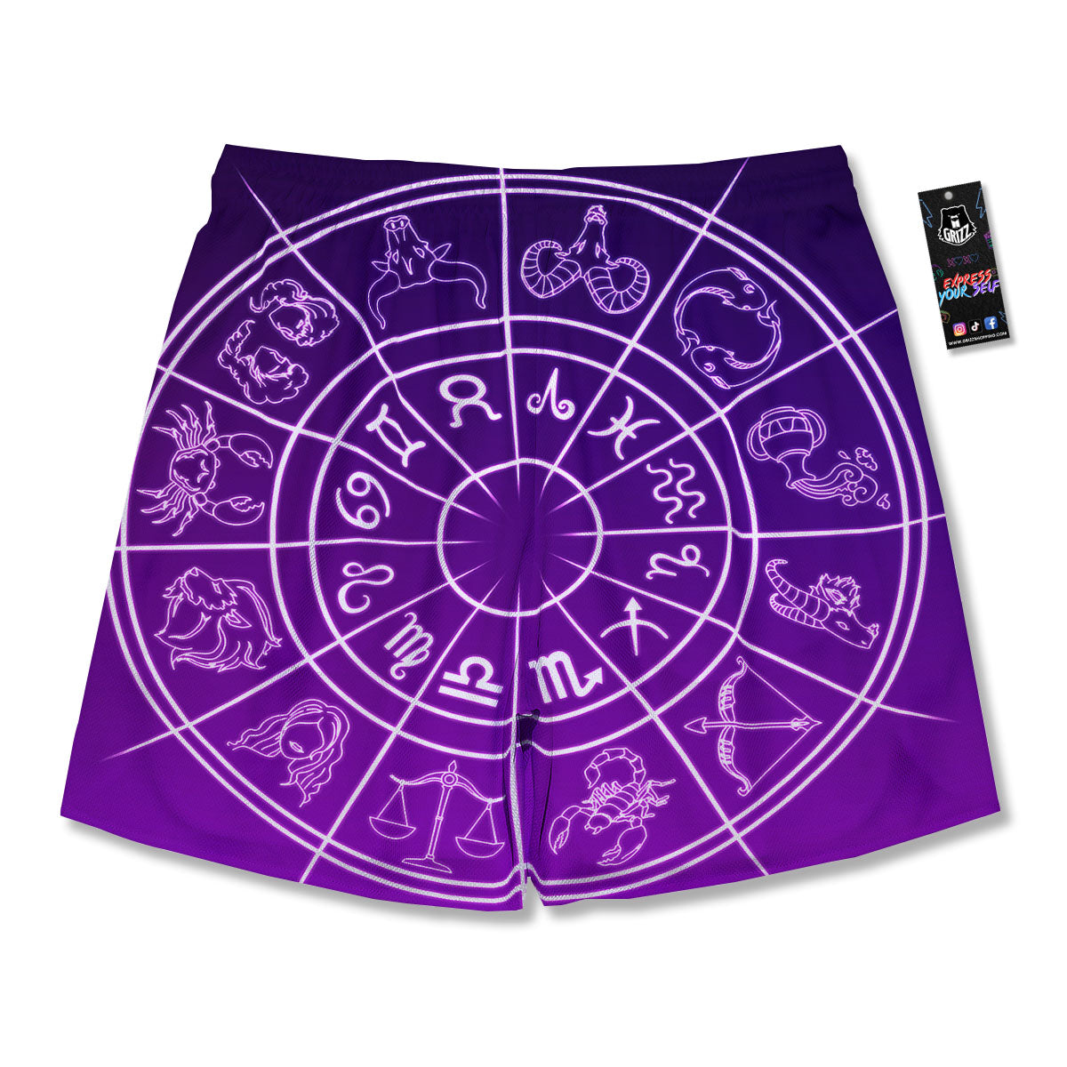 Zodiac Purple And White Signs Print Men's Running Shorts-grizzshop