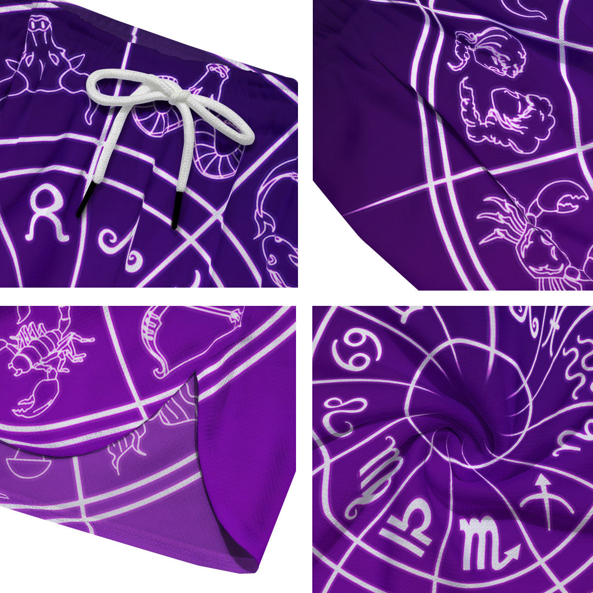 Zodiac Purple And White Signs Print Men's Running Shorts-grizzshop