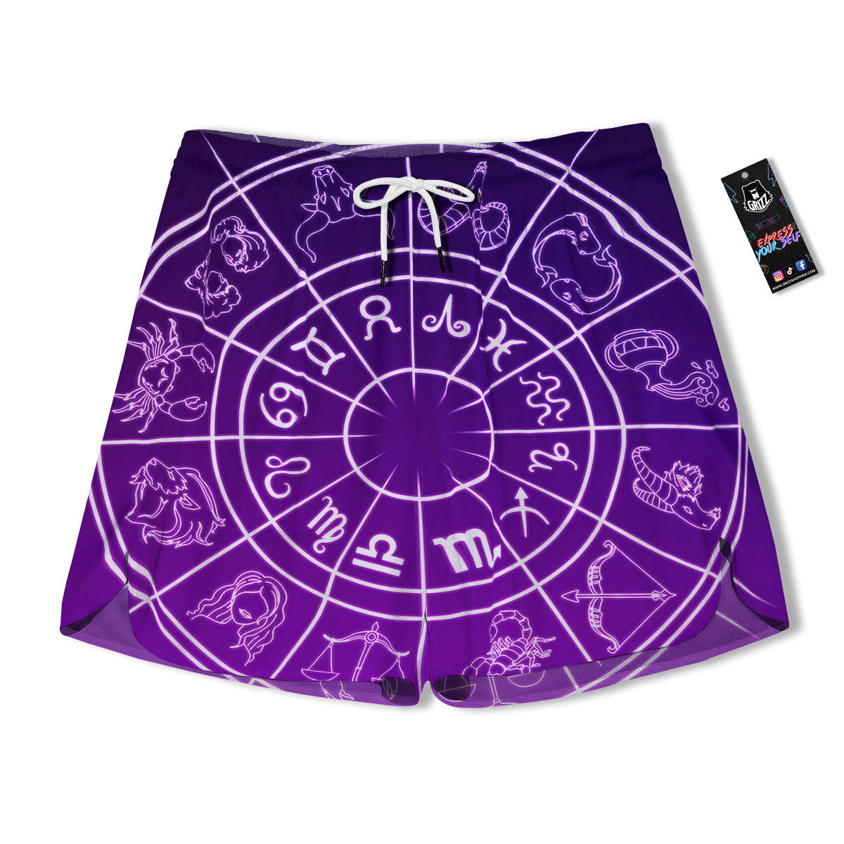 Zodiac Purple And White Signs Print Men's Running Shorts-grizzshop