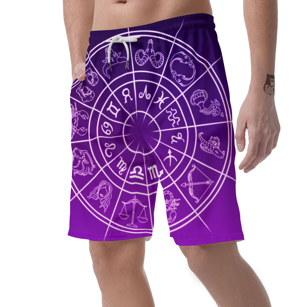 Zodiac Purple And White Signs Print Men's Shorts-grizzshop