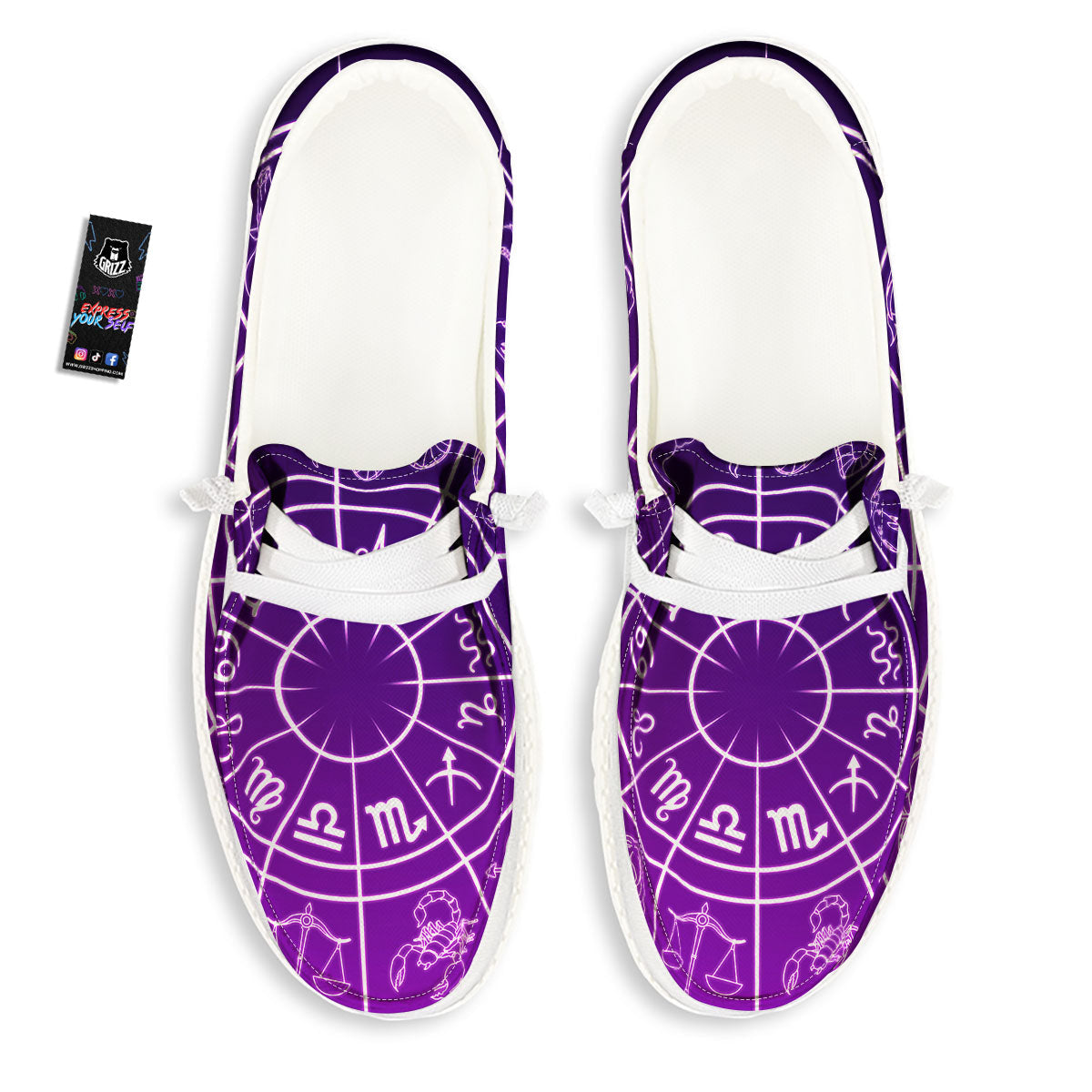 Zodiac Purple And White Signs Print White Loafers-grizzshop