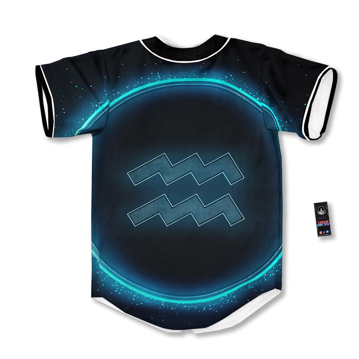 Zodiac Sign Blue Aquarius Print Baseball Jersey-grizzshop