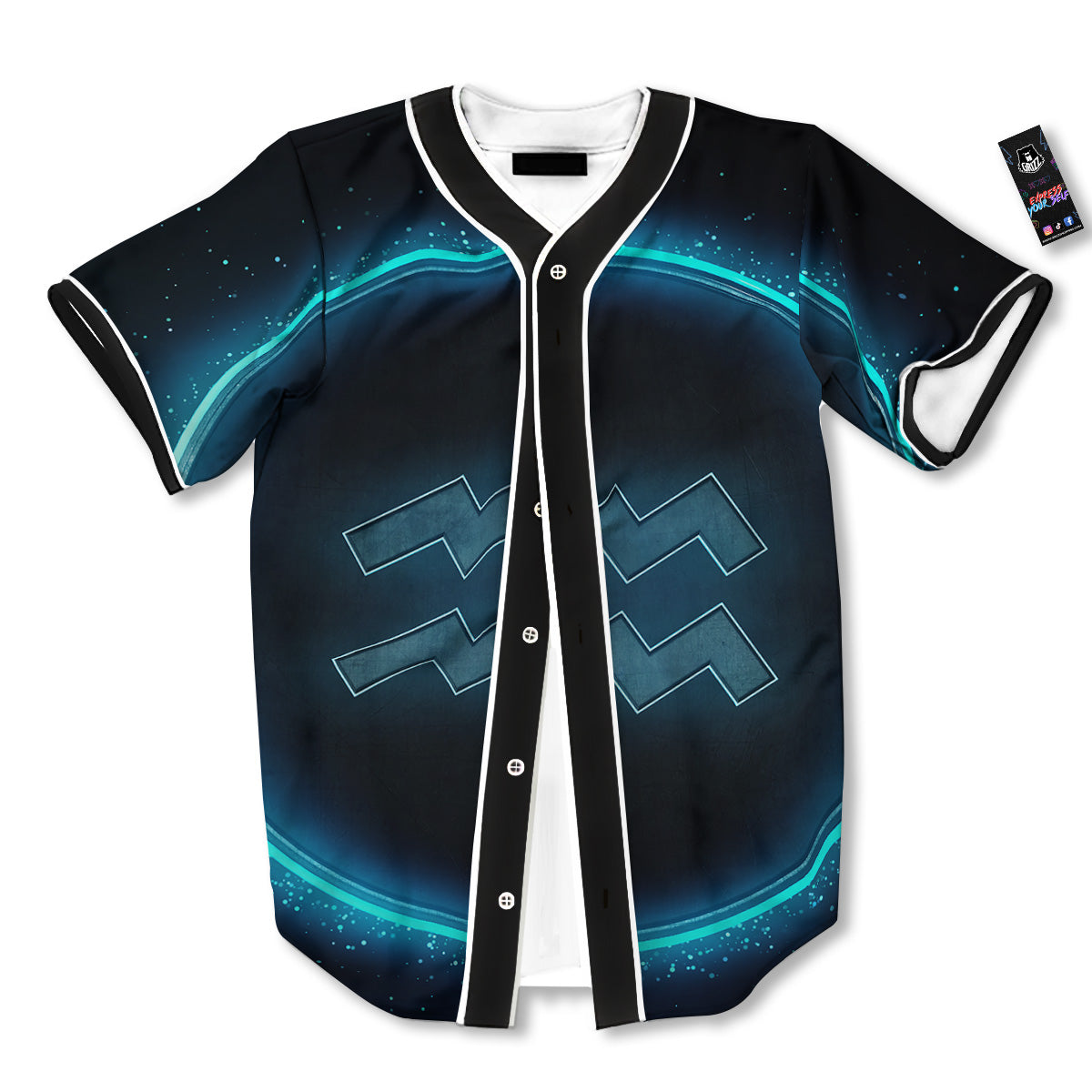 Zodiac Sign Blue Aquarius Print Baseball Jersey-grizzshop