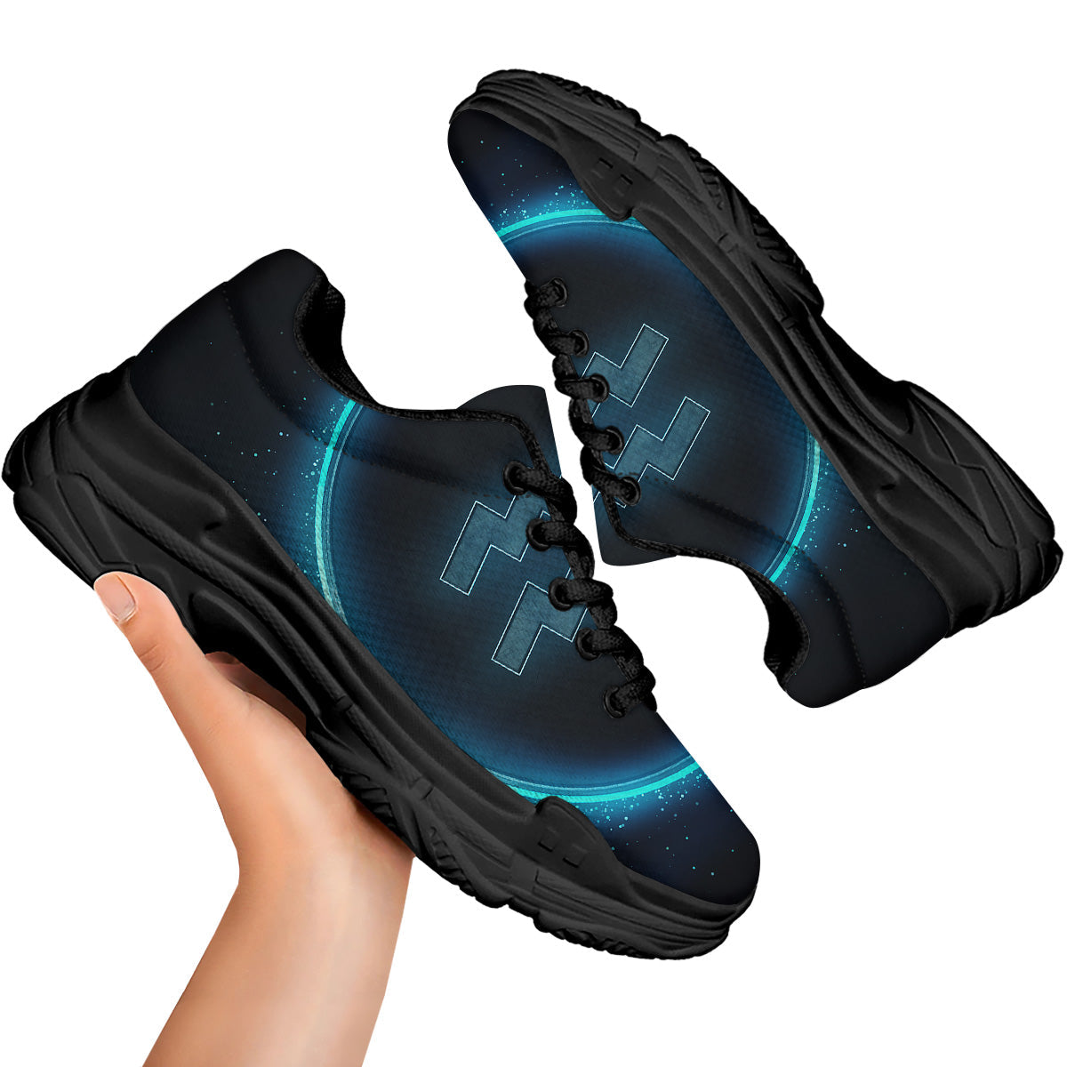Zodiac Sign Blue Aquarius Print Black Chunky Shoes-grizzshop