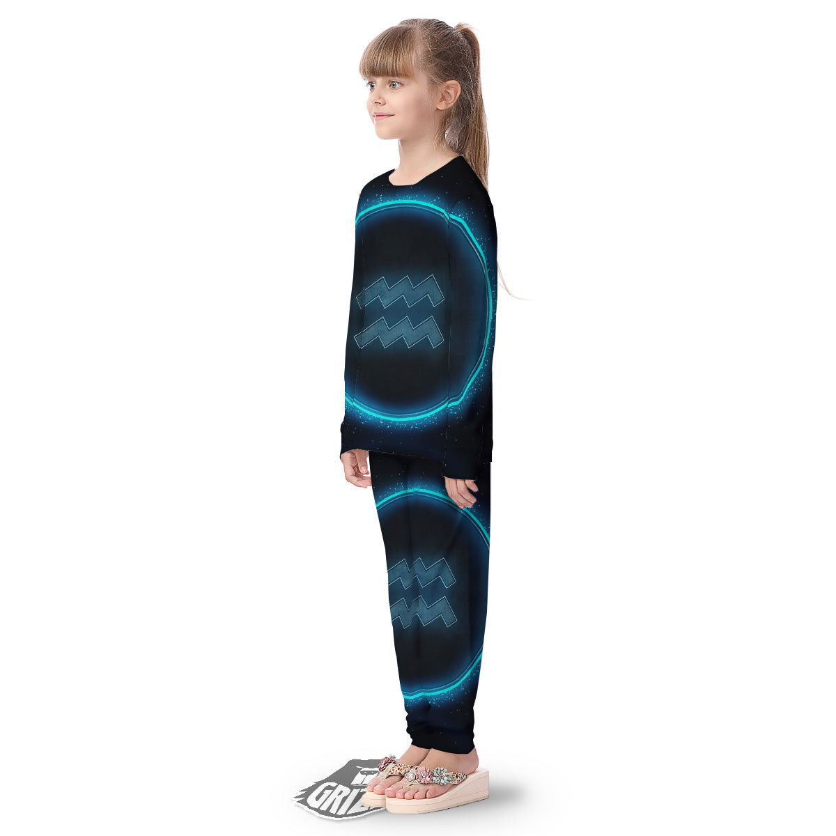 Zodiac Sign Blue Aquarius Print Kid's Pajamas-grizzshop