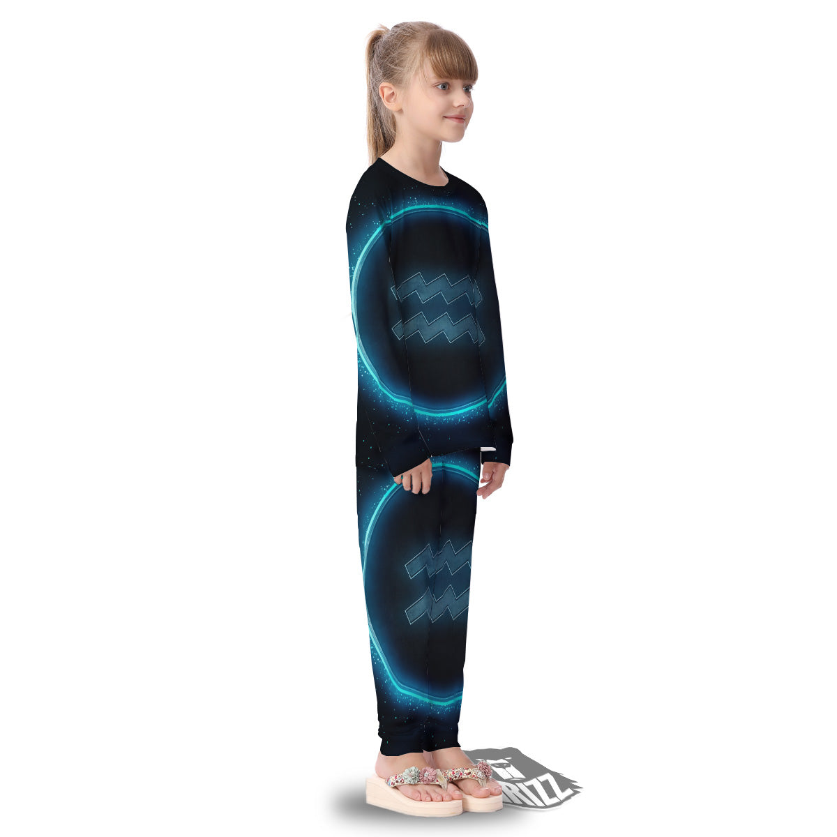 Zodiac Sign Blue Aquarius Print Kid's Pajamas-grizzshop