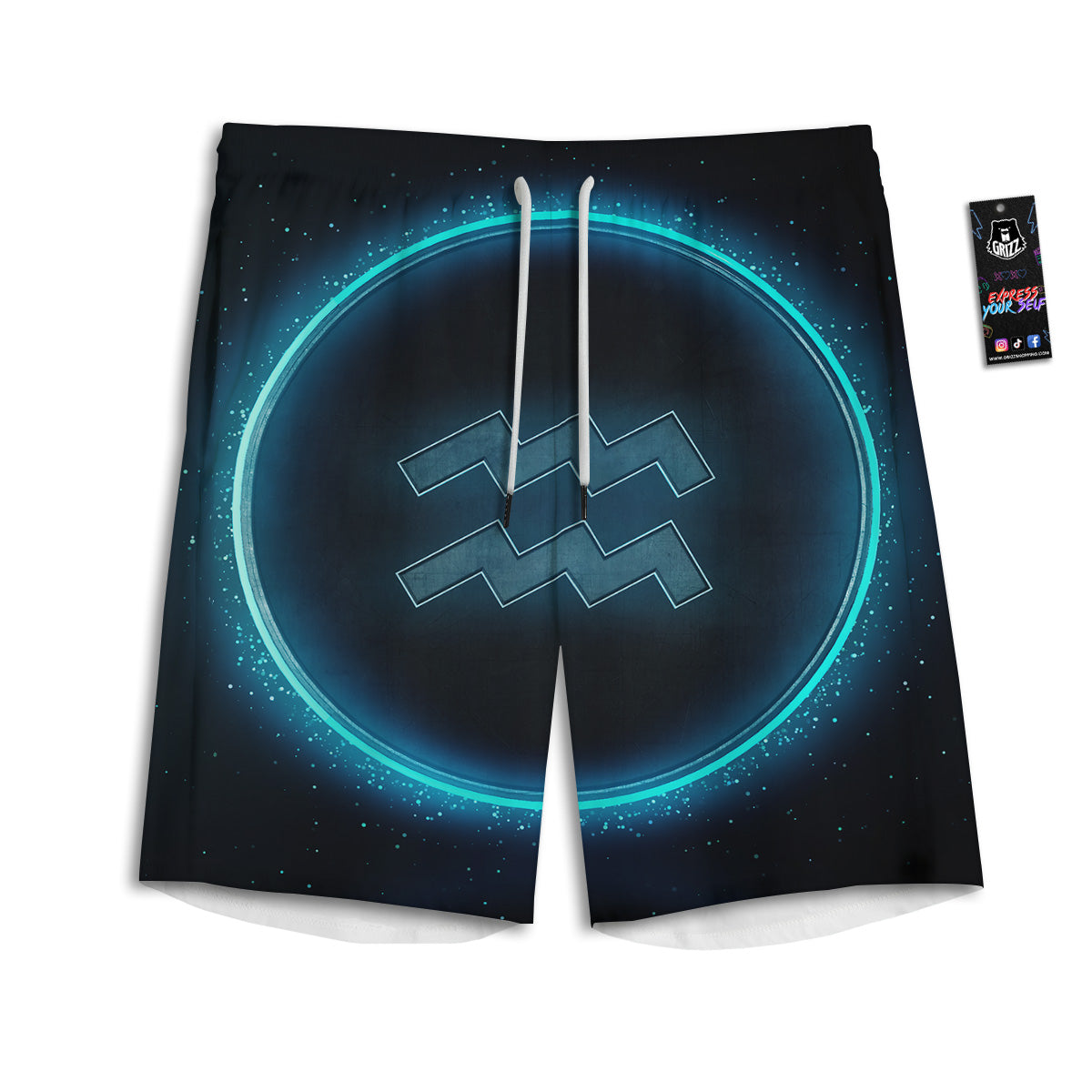 Zodiac Sign Blue Aquarius Print Men's Athletic Shorts