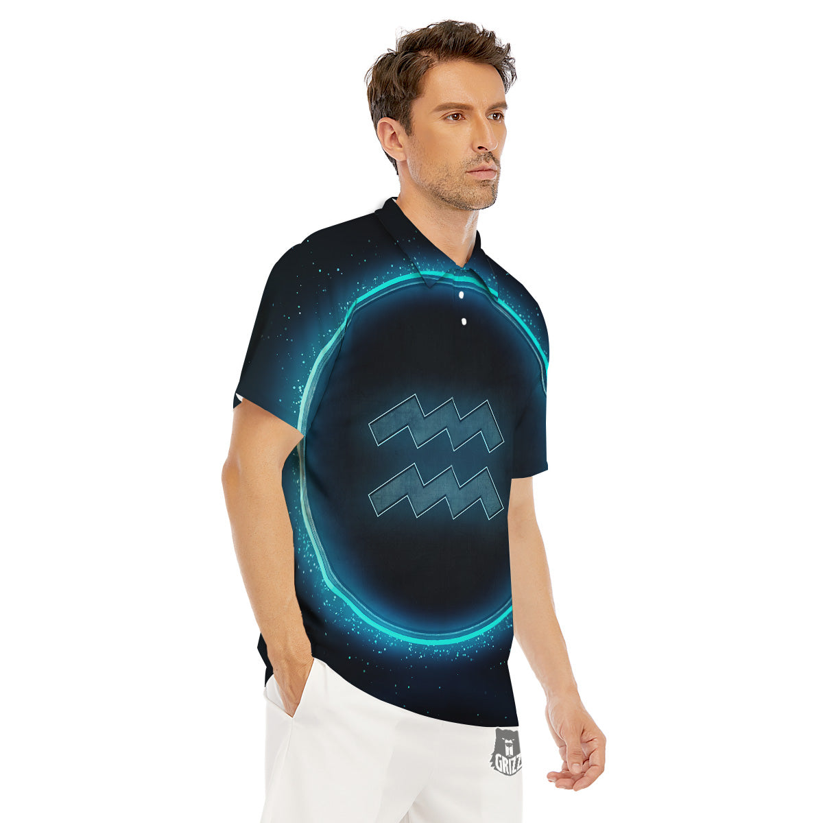 Zodiac Sign Blue Aquarius Print Men's Golf Shirts-grizzshop