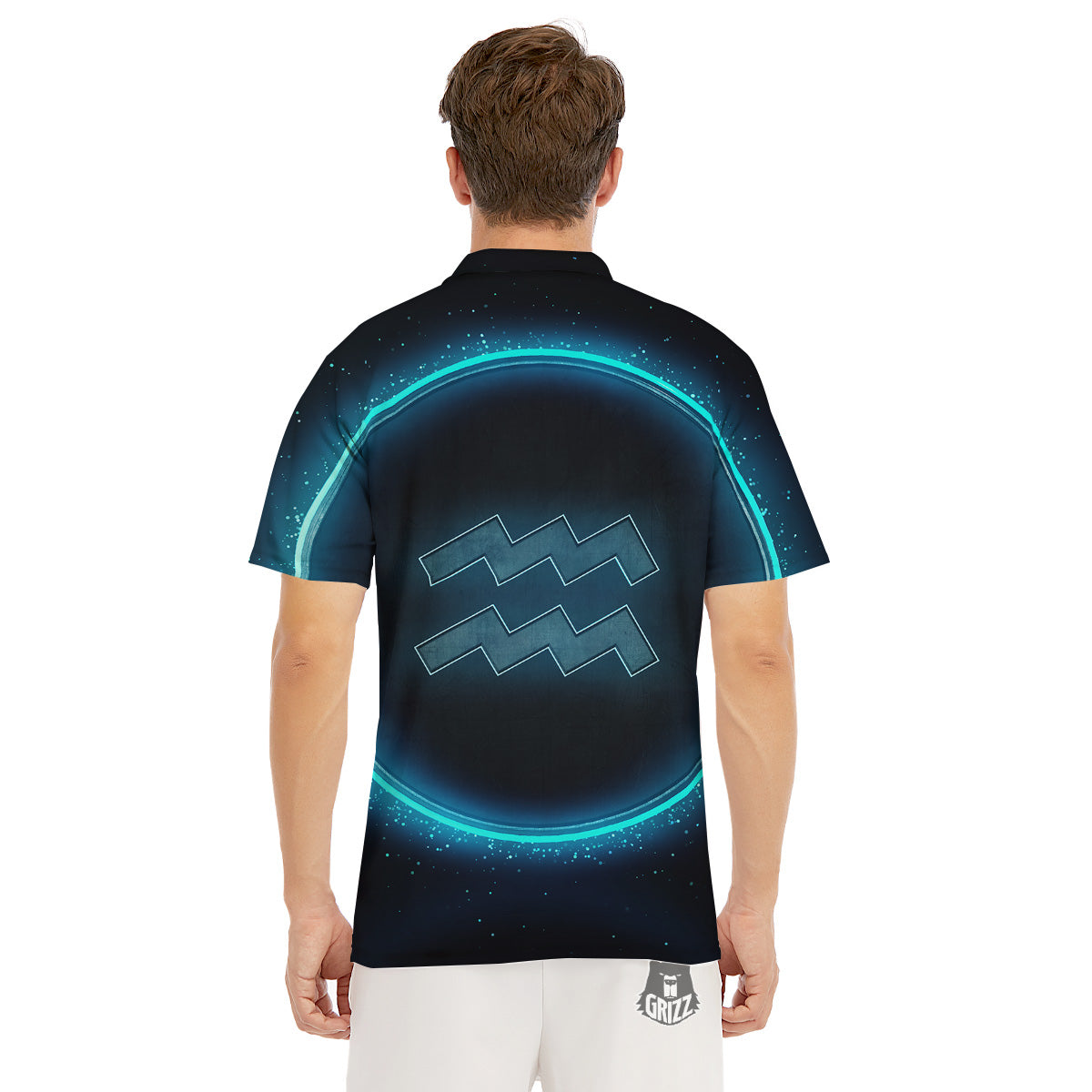Zodiac Sign Blue Aquarius Print Men's Golf Shirts-grizzshop