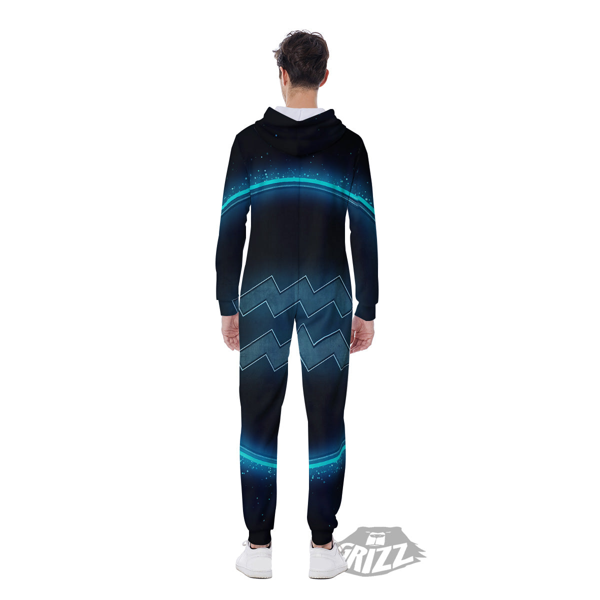 Zodiac Sign Blue Aquarius Print Men's Jumpsuit-grizzshop