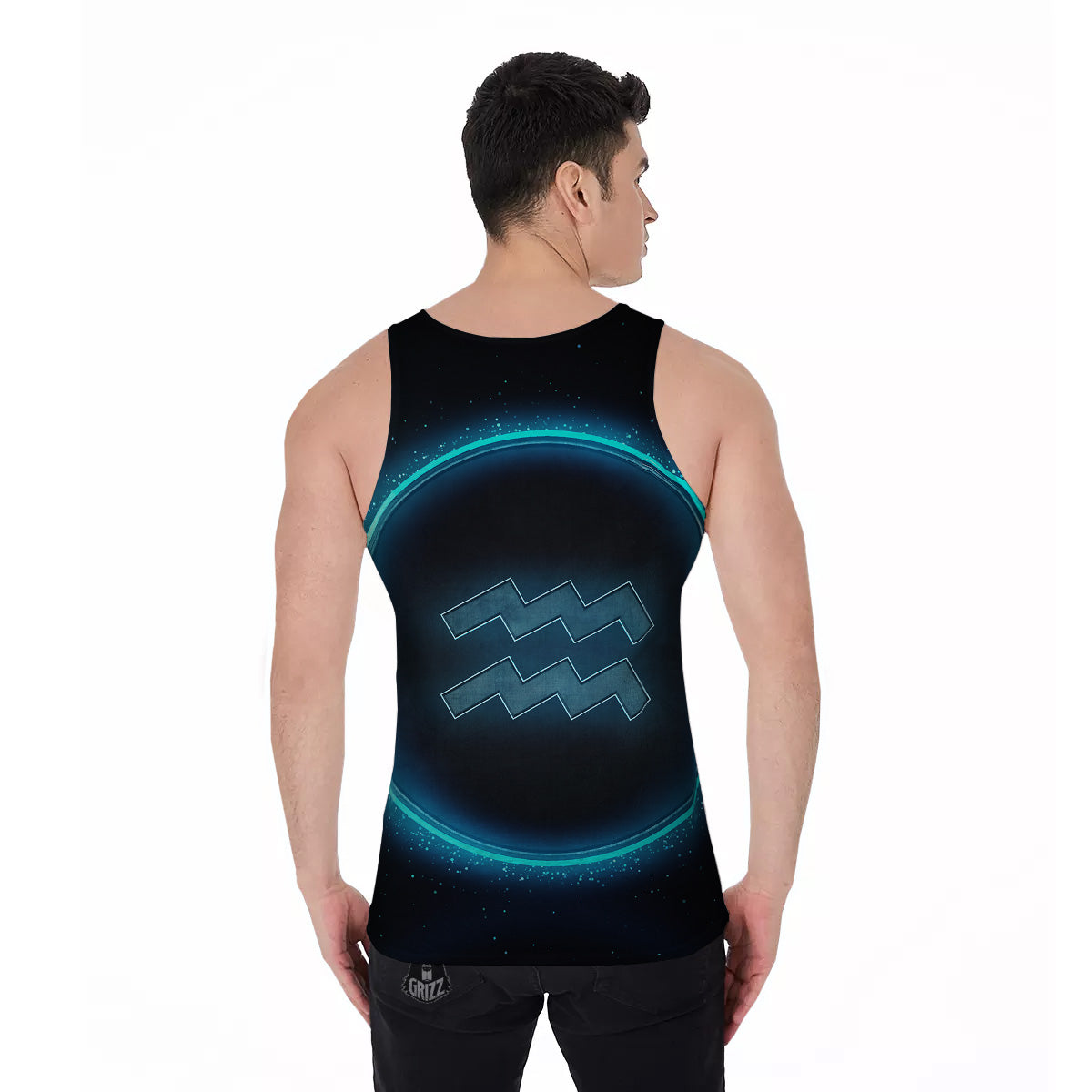 Zodiac Sign Blue Aquarius Print Men's Tank Top-grizzshop