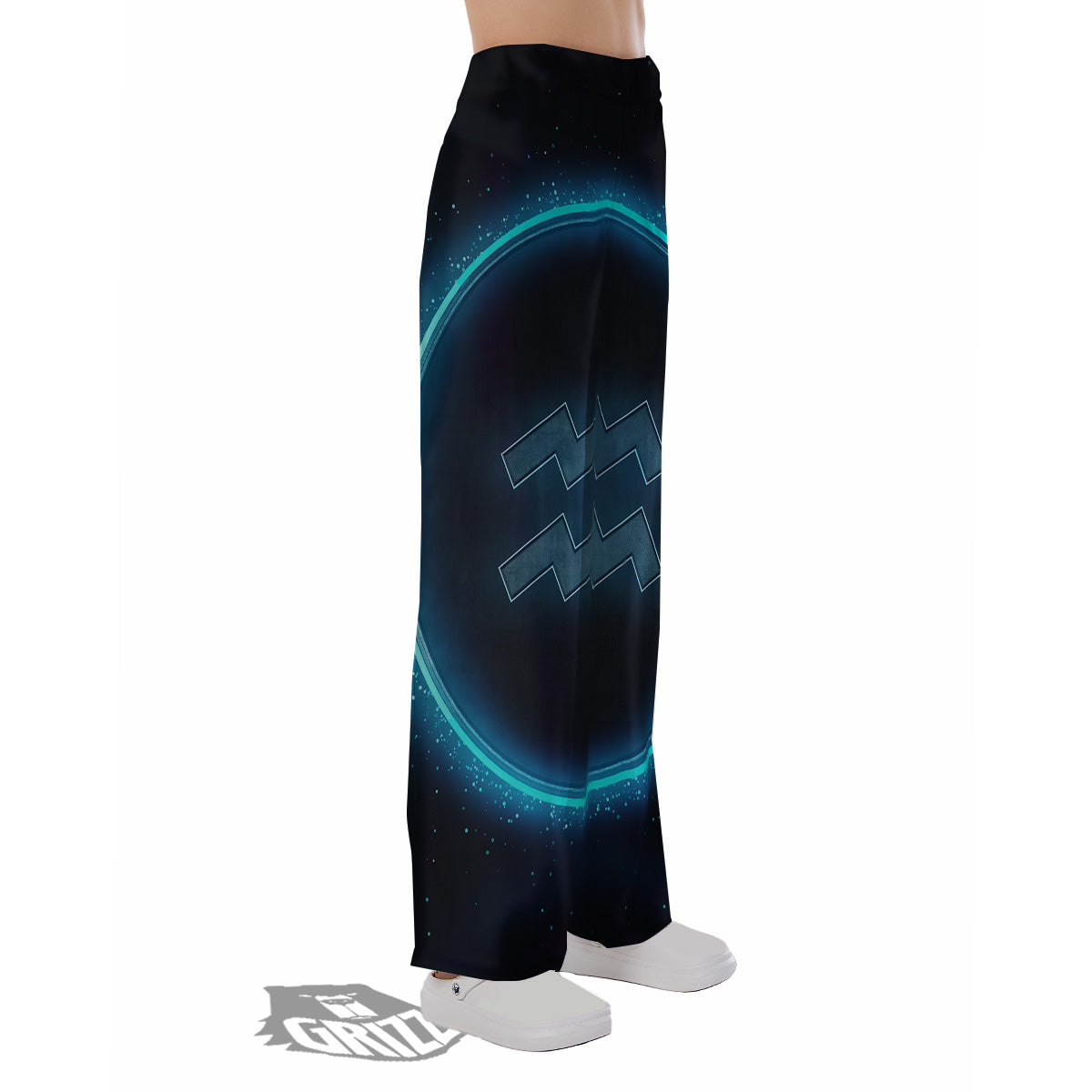 Zodiac Sign Blue Aquarius Print Pajama Pants-grizzshop