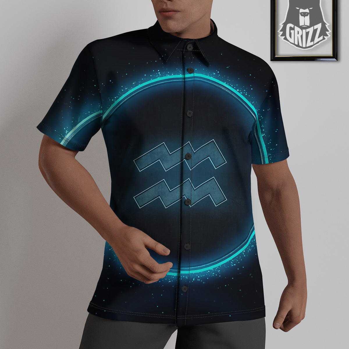 Zodiac Sign Blue Aquarius Print Untucked Shirts-grizzshop