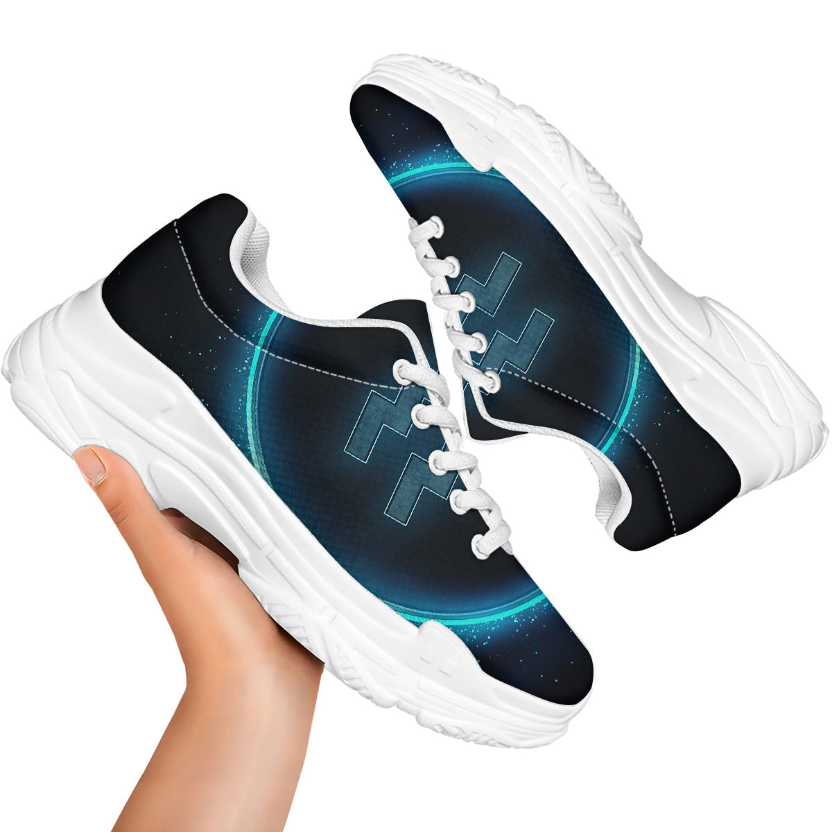 Zodiac Sign Blue Aquarius Print White Chunky Shoes-grizzshop