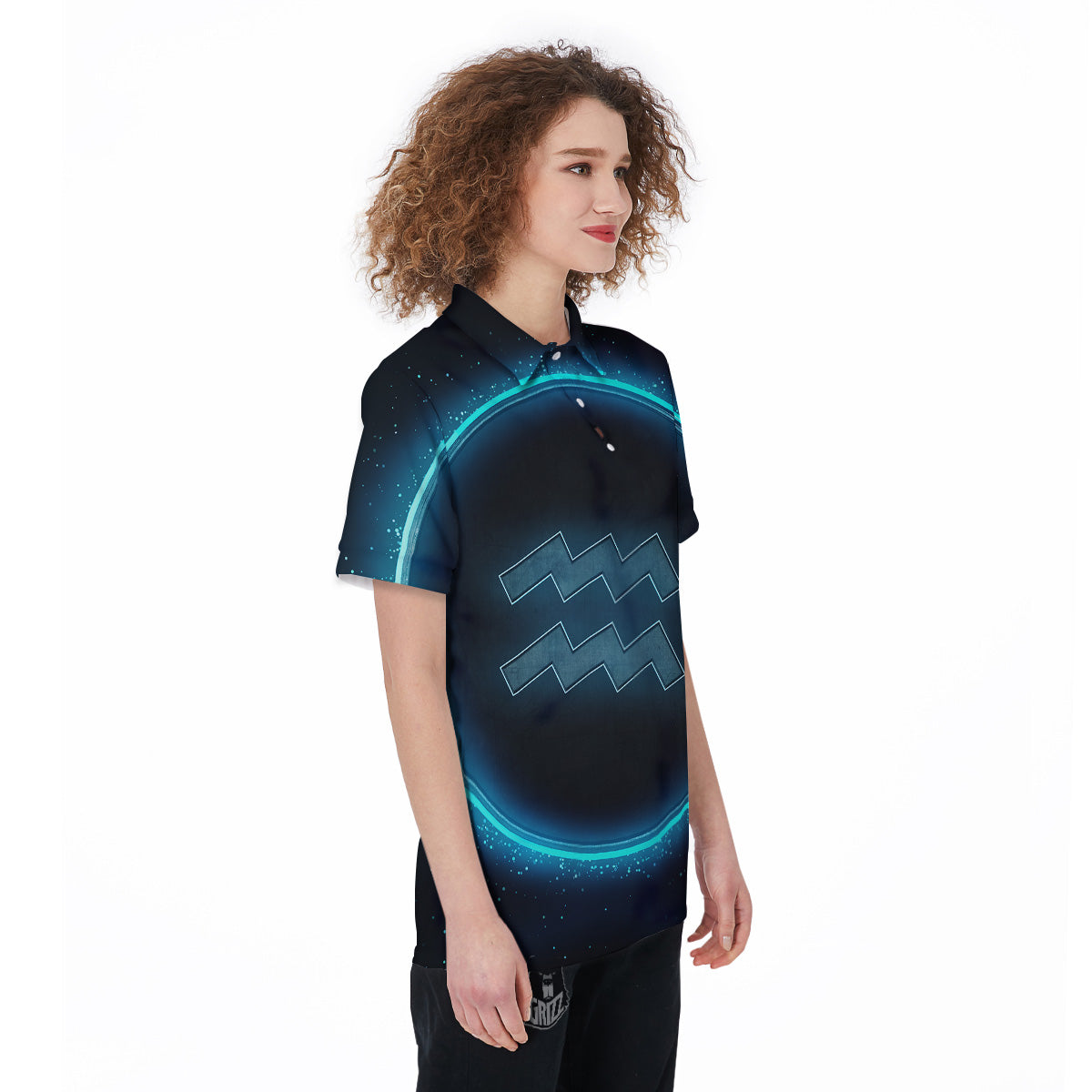 Zodiac Sign Blue Aquarius Print Women's Golf Shirts-grizzshop