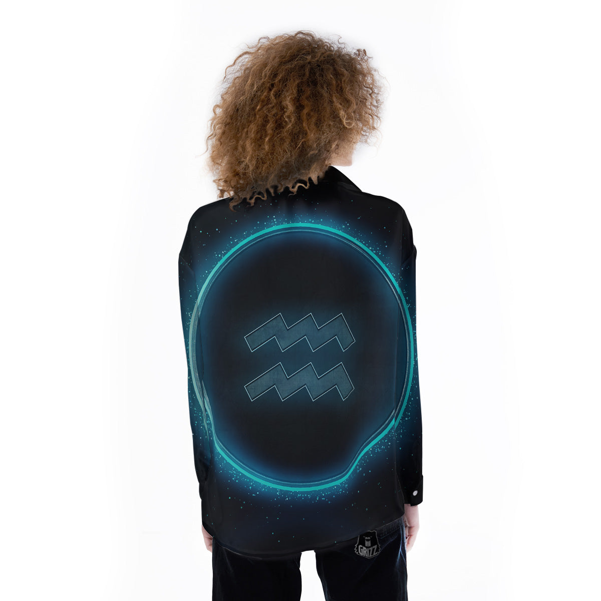 Zodiac Sign Blue Aquarius Print Women's Long Sleeve Shirts-grizzshop