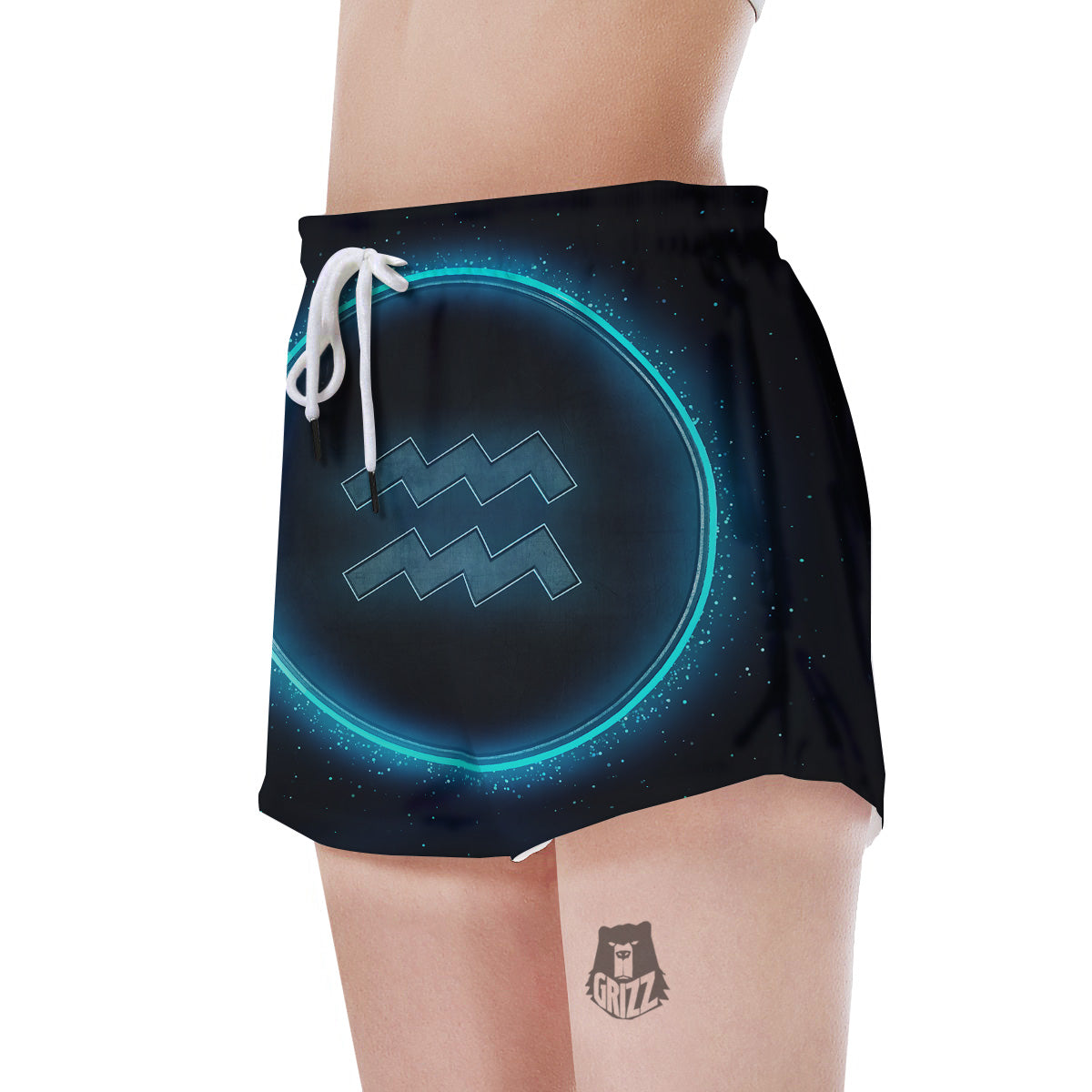 Zodiac Sign Blue Aquarius Print Women's Shorts-grizzshop