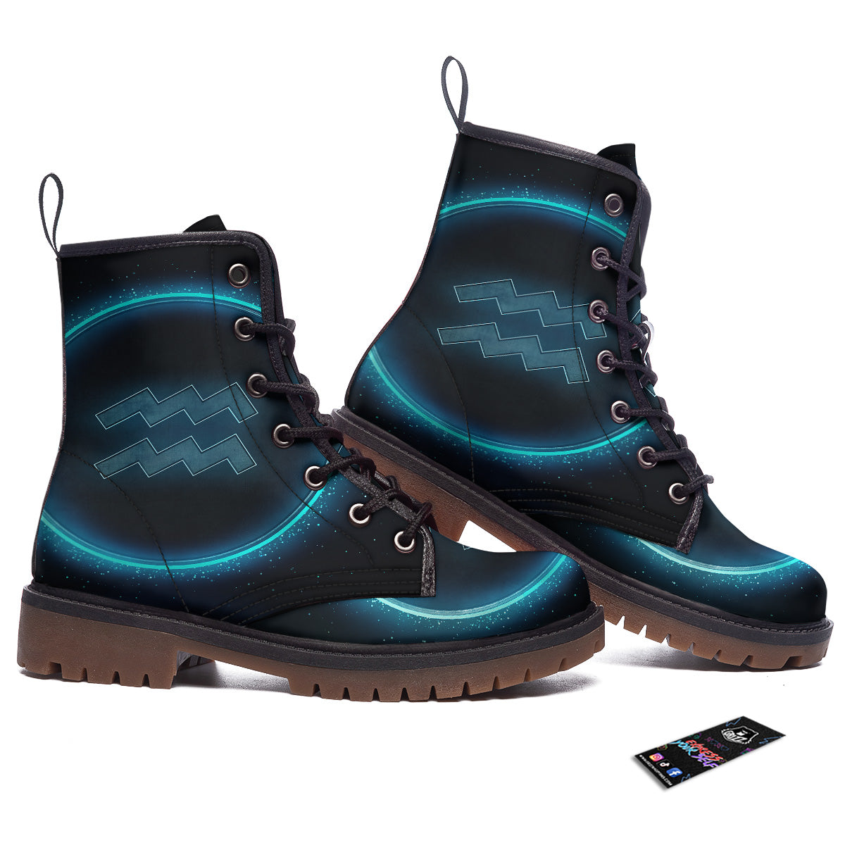 Zodiac Sign Blue Aquarius Print Work Boots-grizzshop