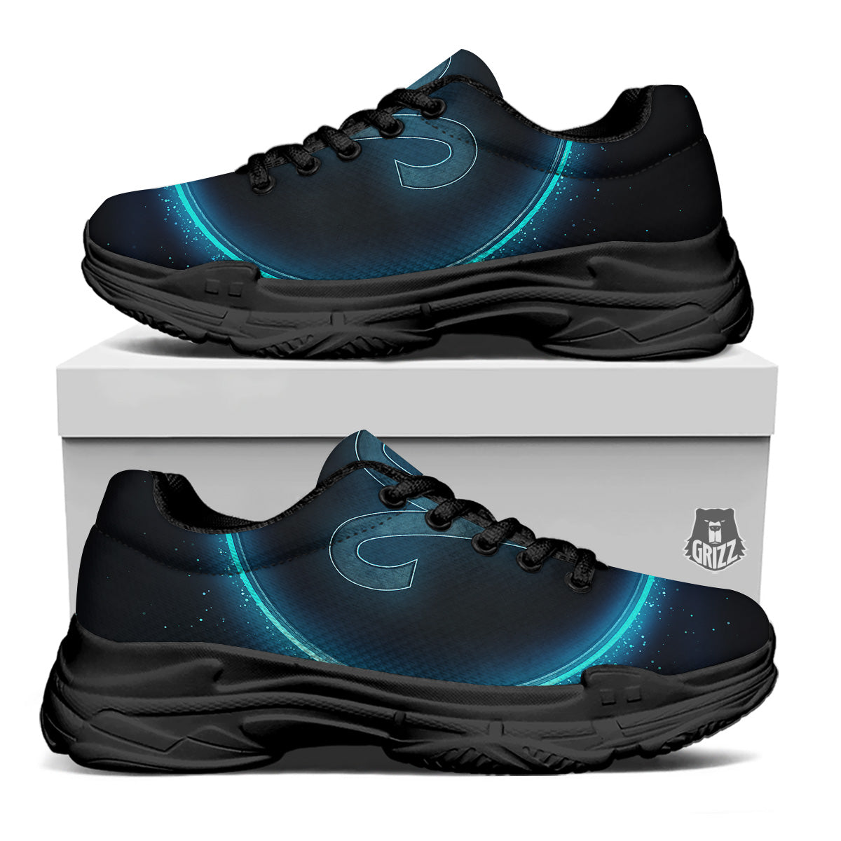 Zodiac Sign Blue Aries Print Black Chunky Shoes-grizzshop