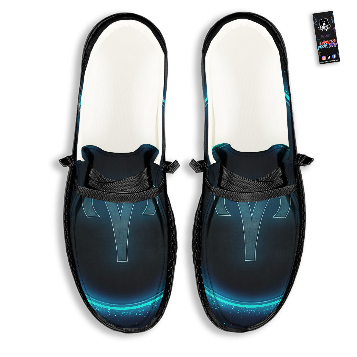 Zodiac Sign Blue Aries Print Black Loafers-grizzshop