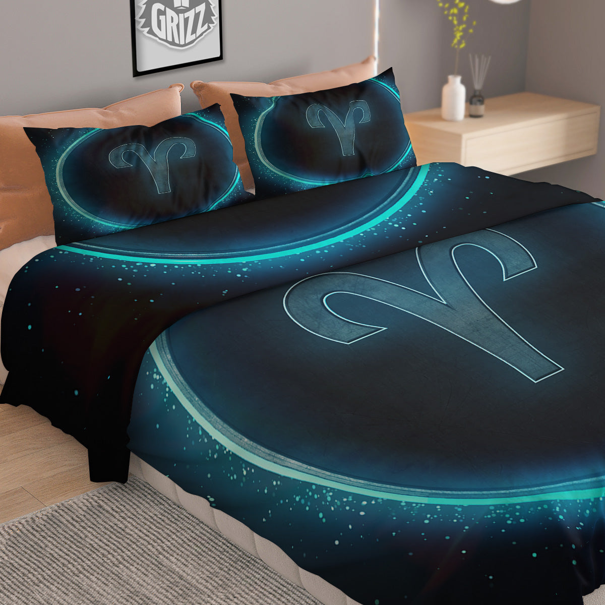 Zodiac Sign Blue Aries Print Duvet Cover Bedding Set